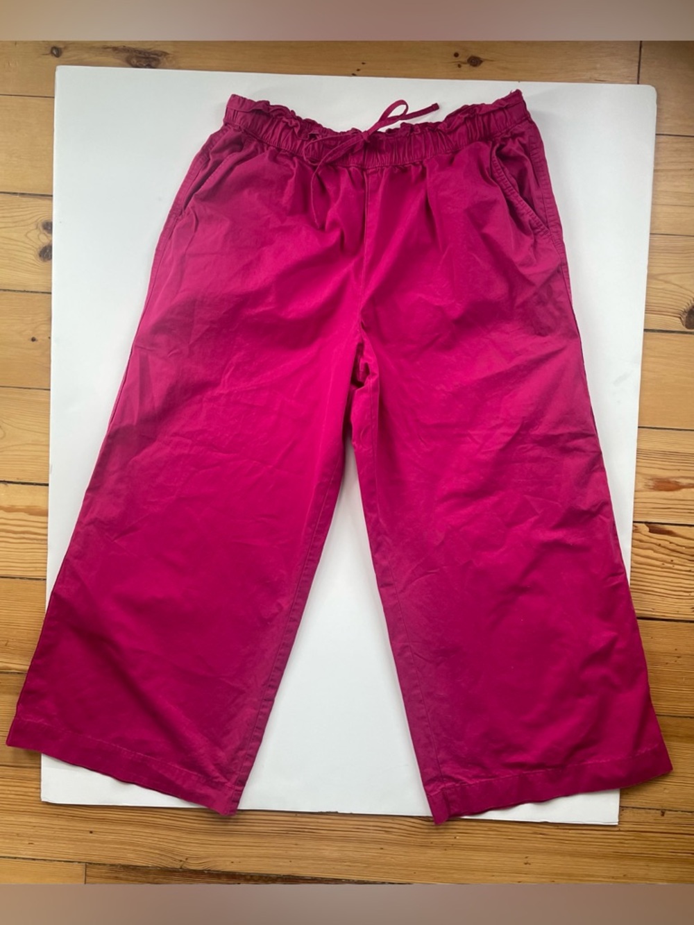 LOFT Fuchsia Elastic Waist Pull-On Cotton Dopamine Dress wide leg Pants size L